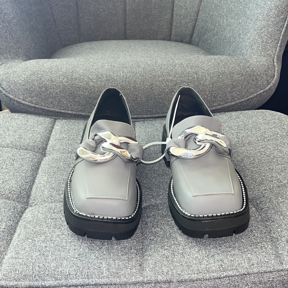 CHIKO Mhina Square Toe Block Heels Loafers Shoes NWOT.  HANDMADE CUSTOM. Grey - Picture 2 of 6